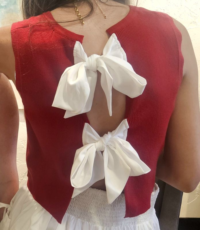 Back Bow Tie Sleeveless Top - Crimson