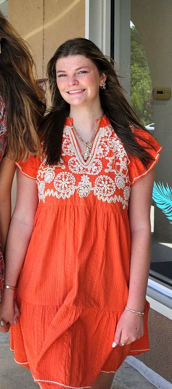 Orange Embroidered Flutter Sleeve Dress