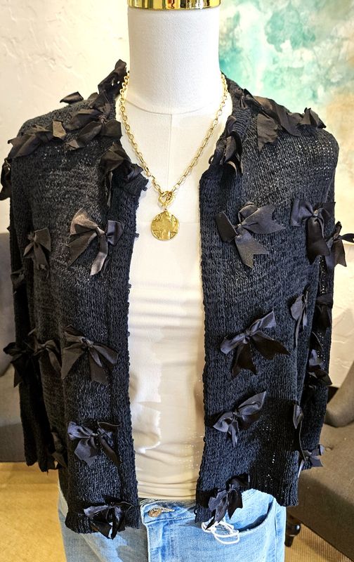 Black Silky Bow Sweater