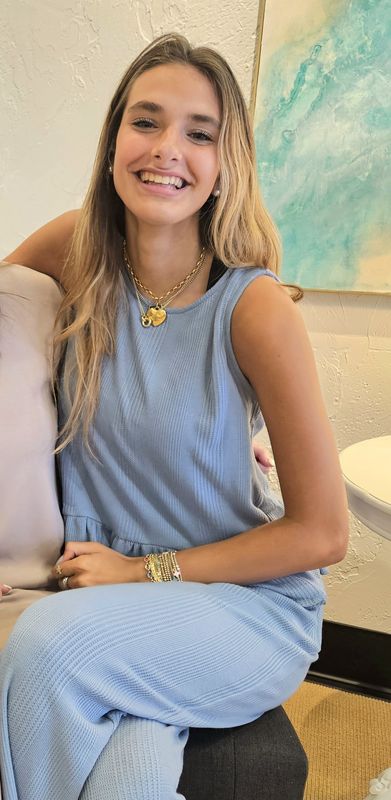 Beau Blue Ribbed Ruffle pants/top set