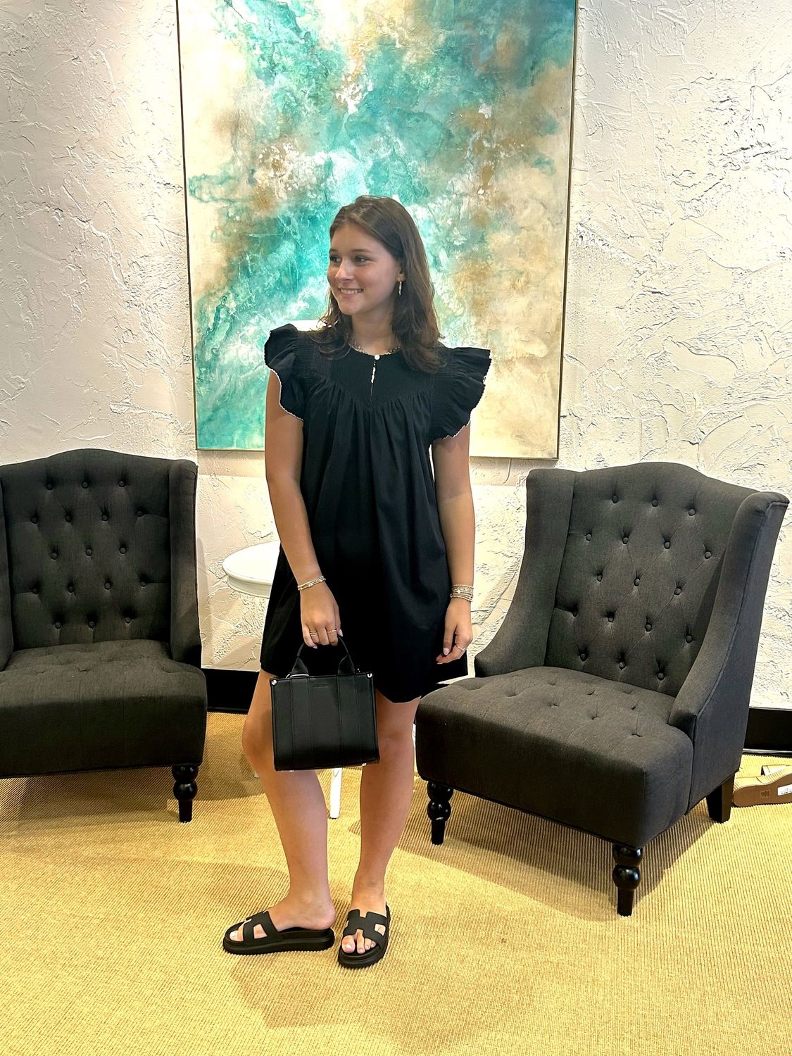 Contrast Edge Detail Ruffled Mini Dress