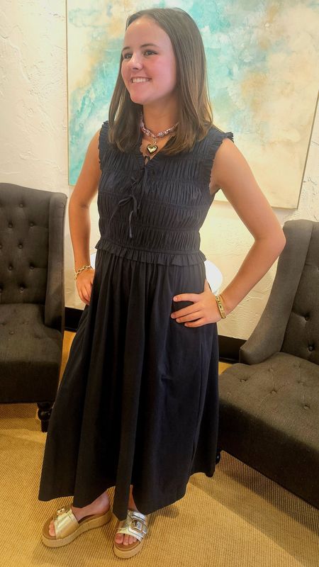 Navy Front-tie Smocked Midi Dress