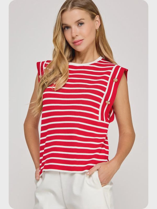 Red/White Stripe Sleeveless Knit Top