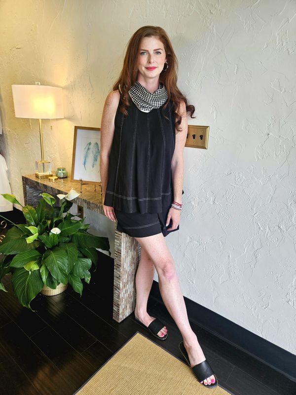 Contrast Color Stitch Sleeveless Top/Short Set