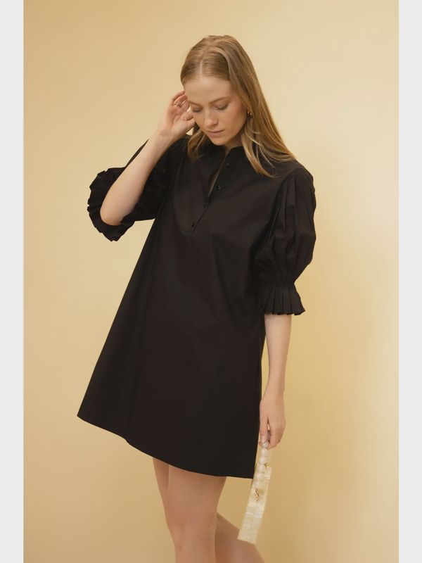 Poplin Pleated Sleeve Shirt Dress