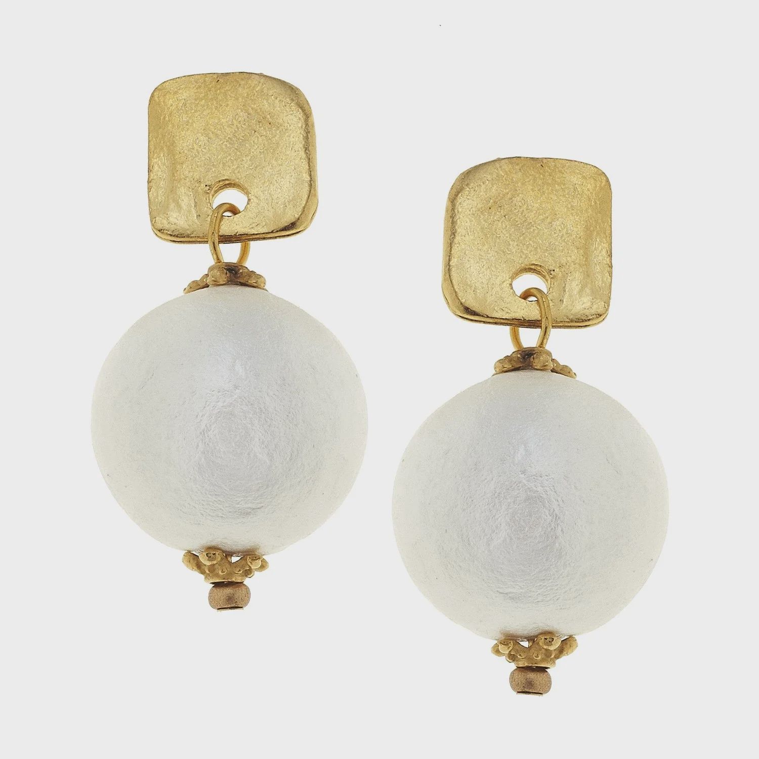 Gold Post With Cotton Pearl Earrings