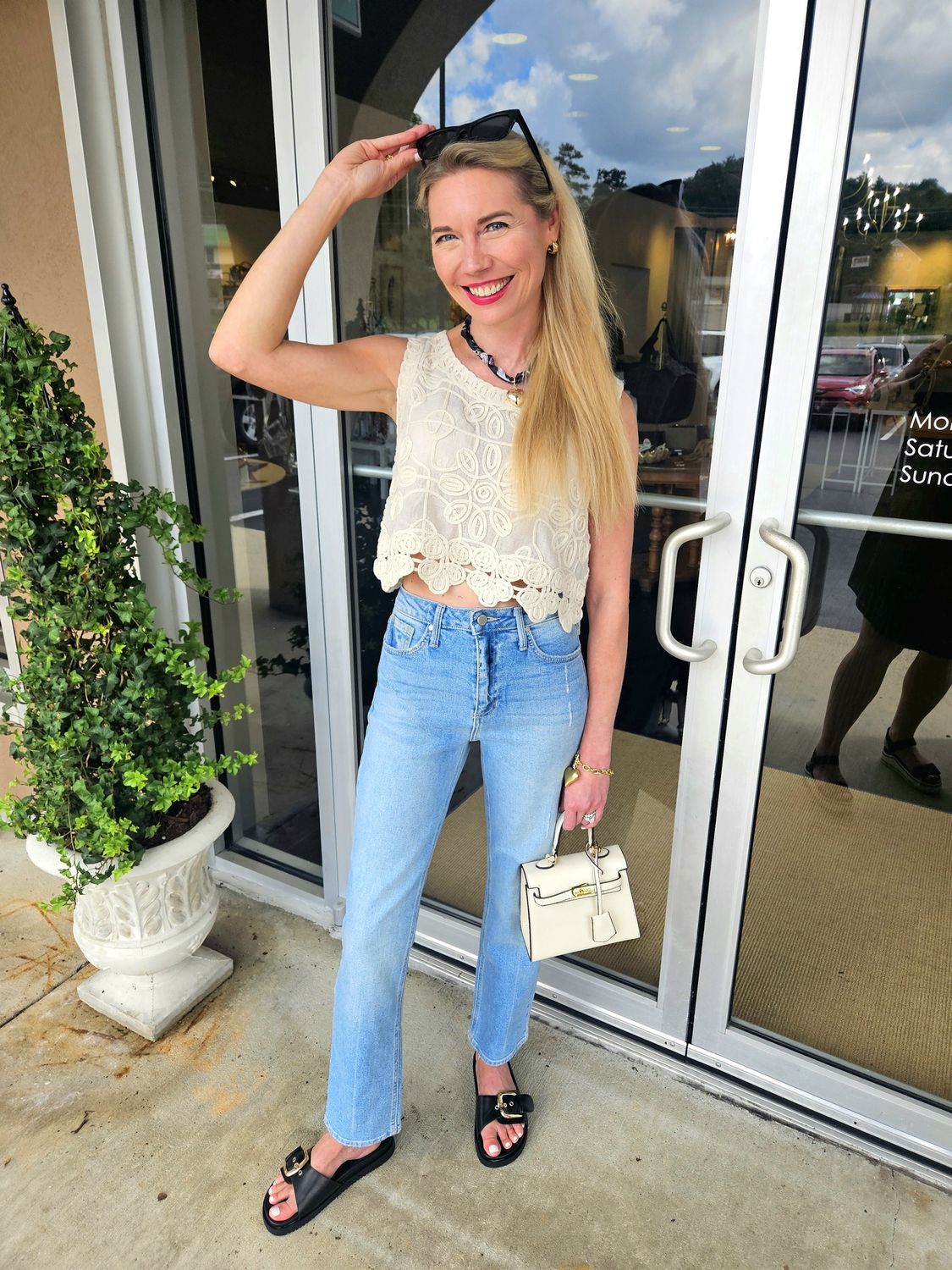 Beige Floral Crochet Crop Top