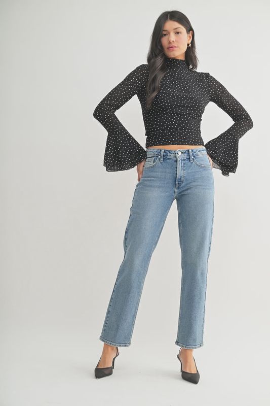 Full length straight jean light denim