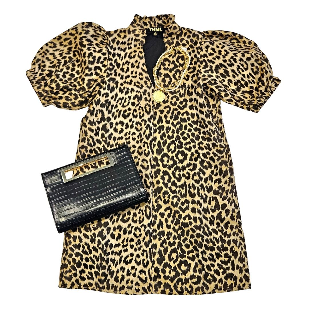 Puff Sleeve Leopard Print Dress Puff Sleeve Leopard Print Dress