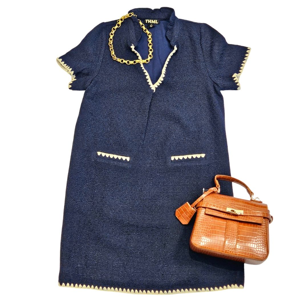 Short Sleeve Textured Dress, front pockets