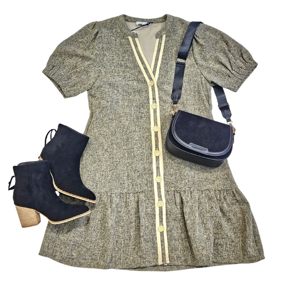 Puff Sleeve Textured Button Up Dress Puff Sleeve Textured Button Up Dress