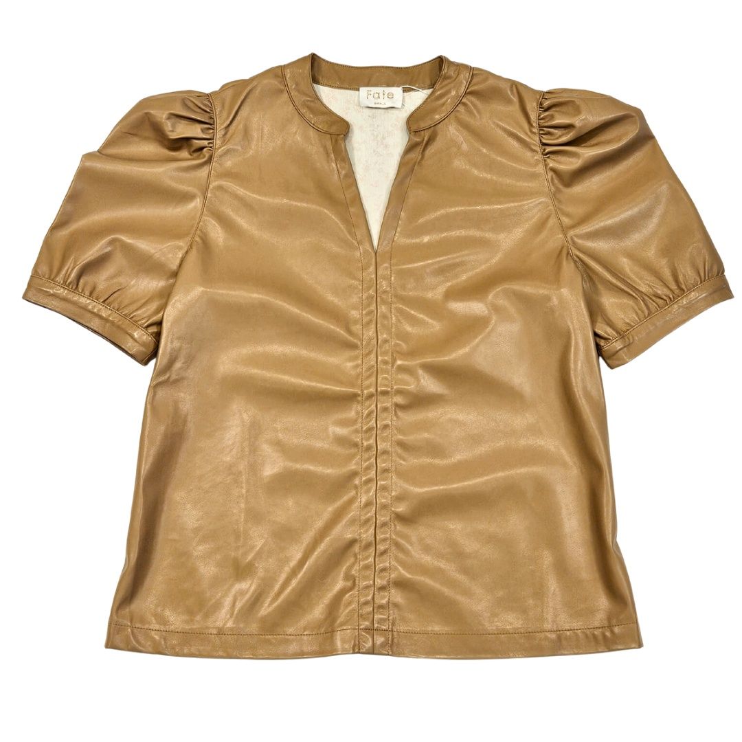 Split Neck Faux Leather Top Split Neck Faux Leather Top