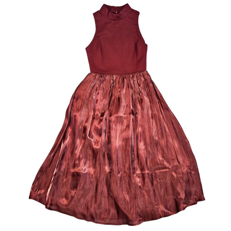 Contrast Taffeta Turtle Neck Midi Dress