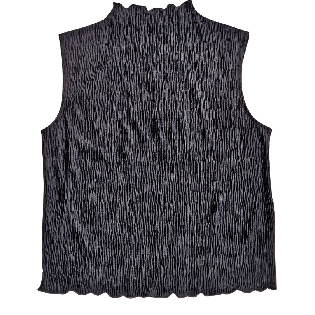 Crinkled Velvet Mock Neck Top Crinkled Velvet Mock Neck Top, Color: Black, Size: Small
