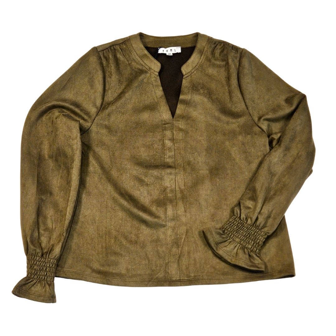 Long sleeve Suede V-Neck Top