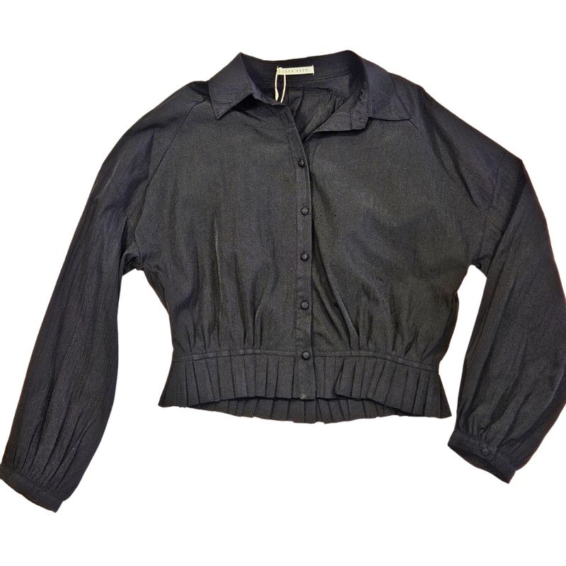 Pleated Hem Raglan Shirt, Black