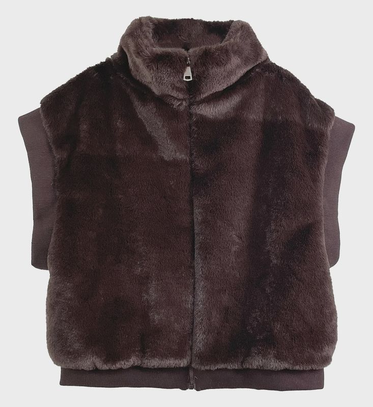 Faux Fur Ribbed Sleeve Vest