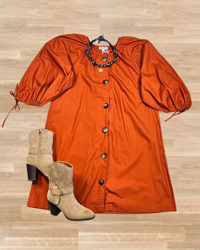 Pheebes Button Down Dress, Rust
