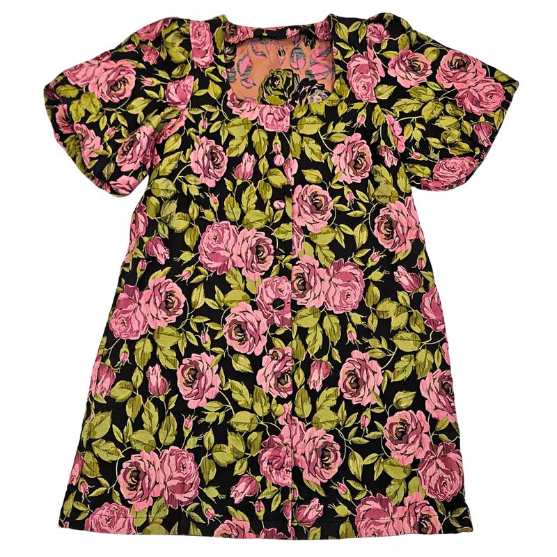 Black/Pink Rose Jacquard Dress