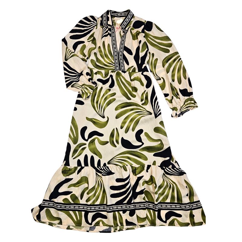 Collared Floral Maxi Dress, khaki detail