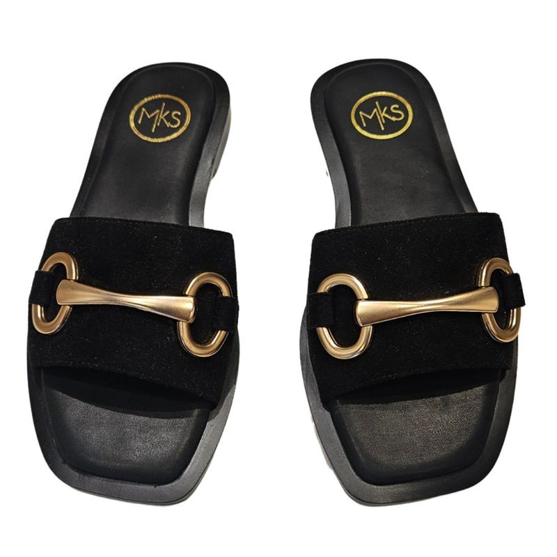 Ava 1 Suede Slip On Sandal, gold bar