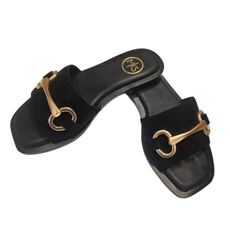Ava 1 Suede Slip On Sandal, gold bar