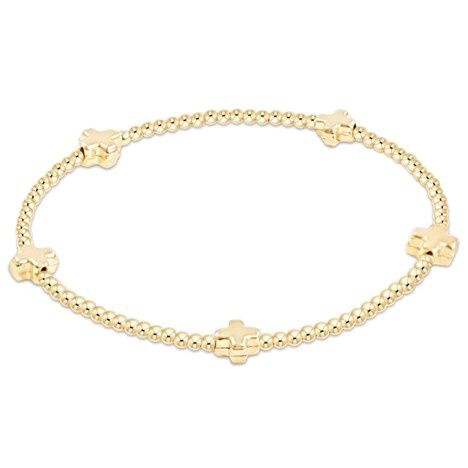 Signature cross small gold pattern 2mm bead bracelet - gold