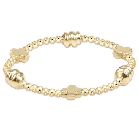 Signature cross admire gold pattern 3mm bead bracelet - gold