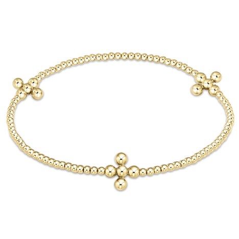 Signature cross gold pattern 2mm bead bracelet - classic beaded signature cross gold - 3mm bead gold