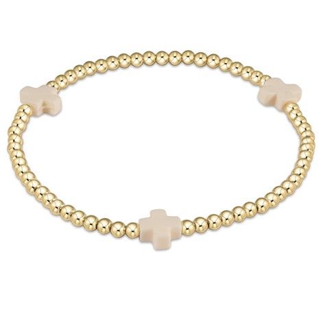 Signature Cross Gold Pattern 3mm Bead Bracelet - off white