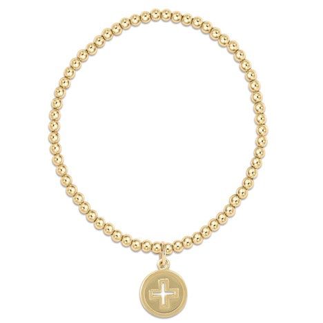 Classic gold 3mm bead bracelet - signature cross gold disc