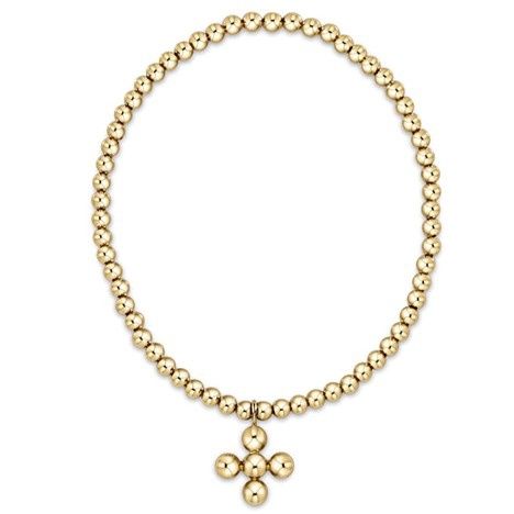 Classic gold 3mm bead bracelet - classic beaded signature cross gold charm - 4mm bead gold