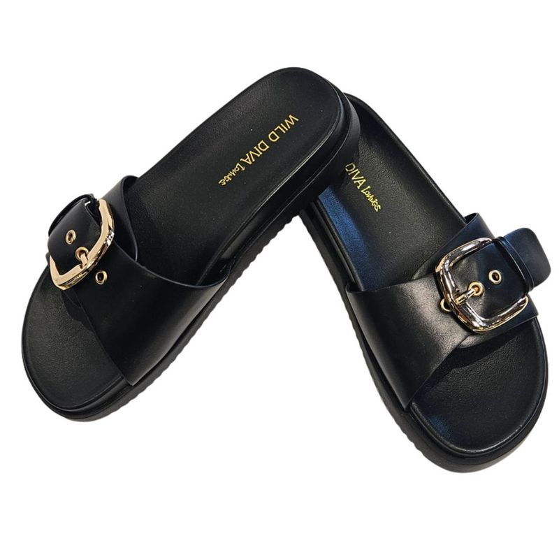 Bold Buckle Black Slip On Shoe