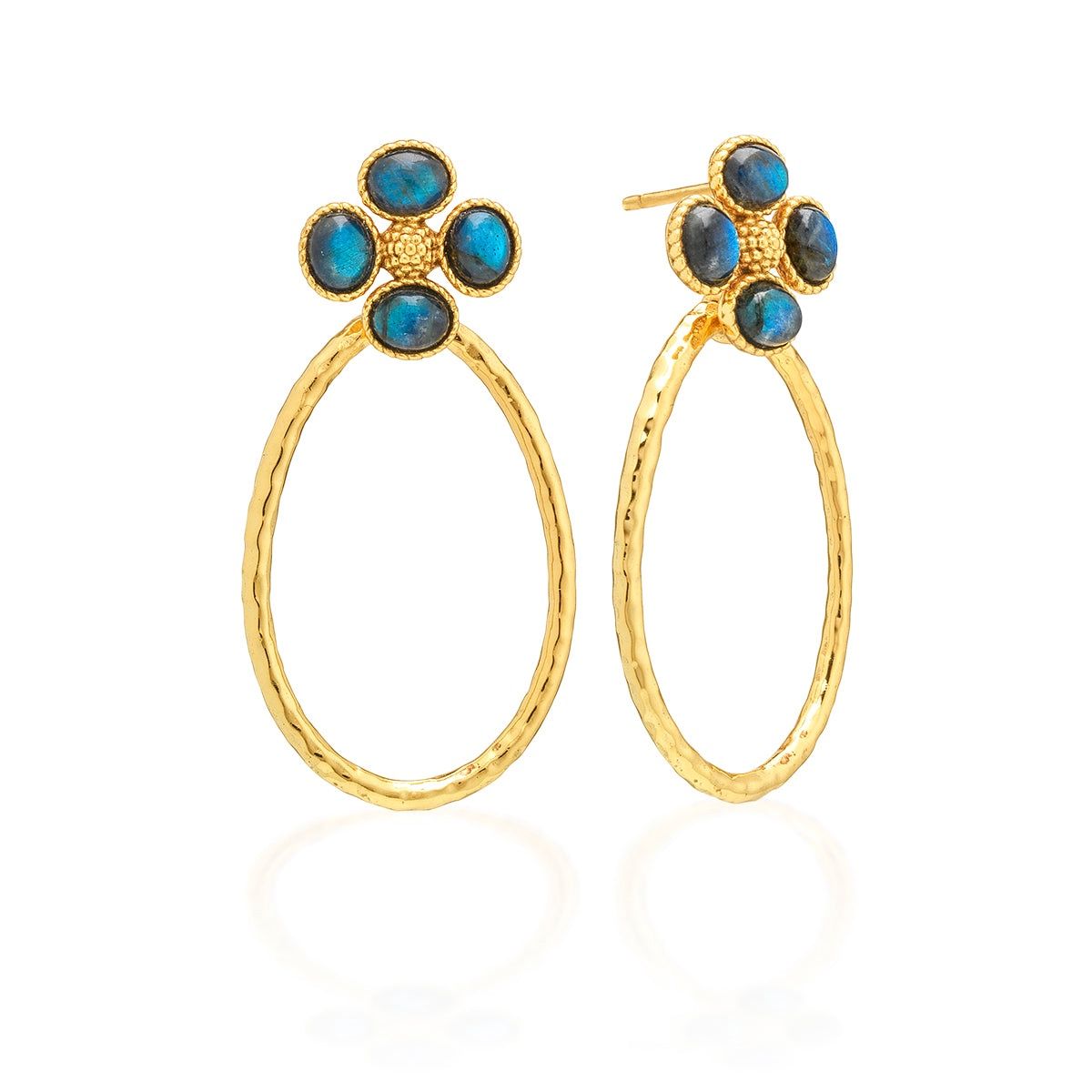 Berry Clover Teardrop Earrings-Blue Labradorite