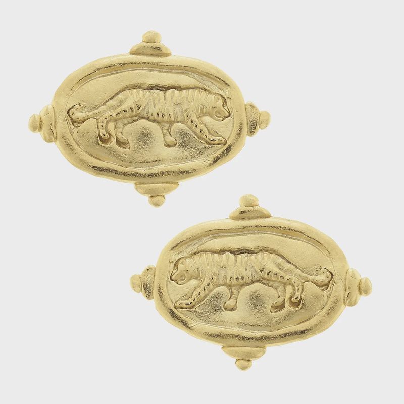 Gold Tiger Pierced Earrings