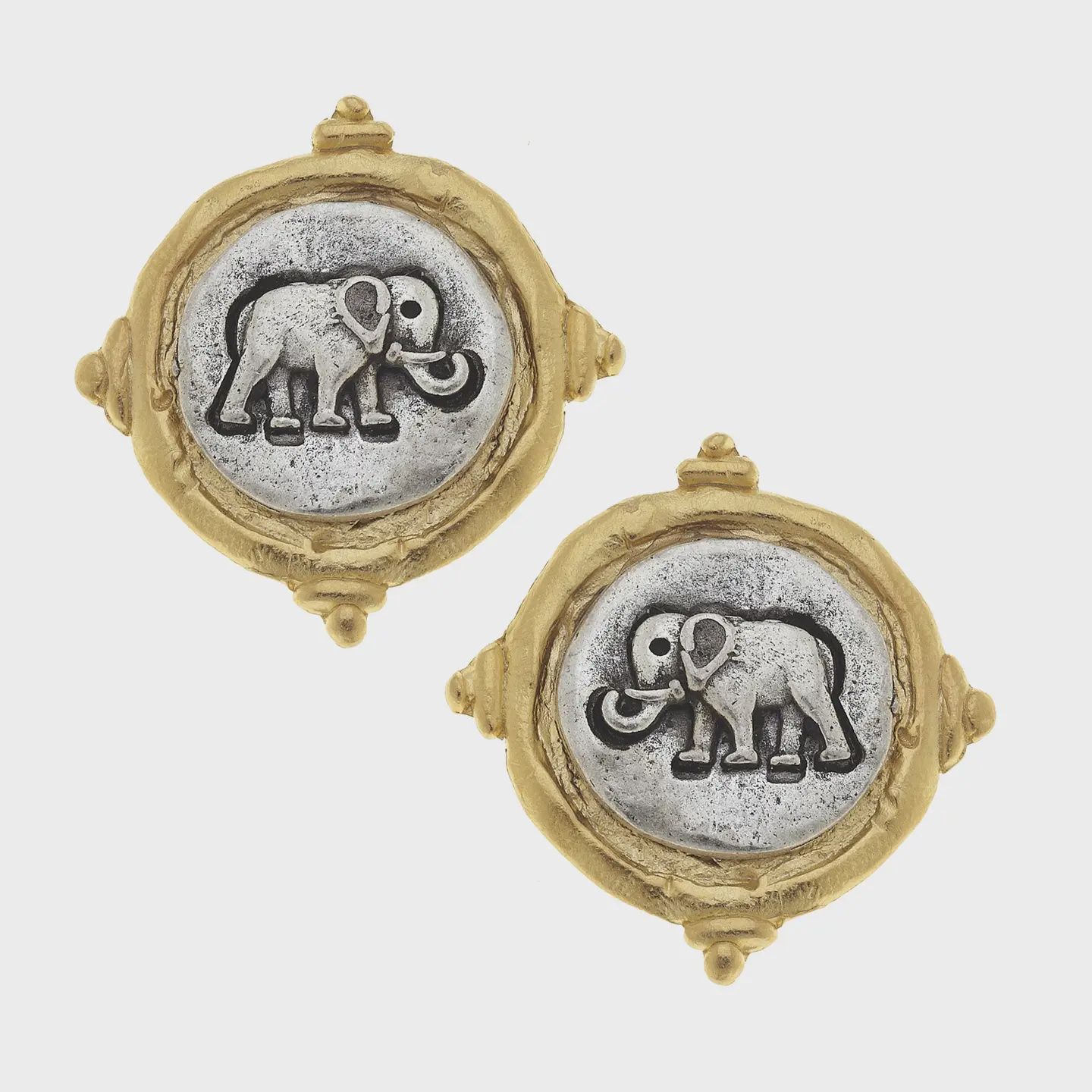 Gold and Silver Elephant Earrings