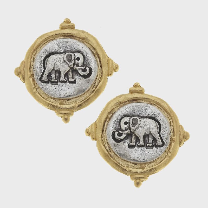 Gold and Silver Elephant Earrings