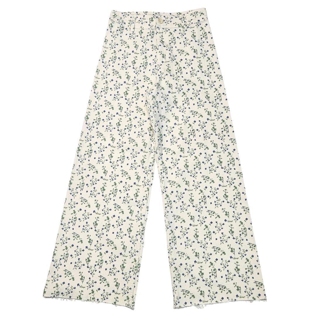 White/blue floral print stretch jeans