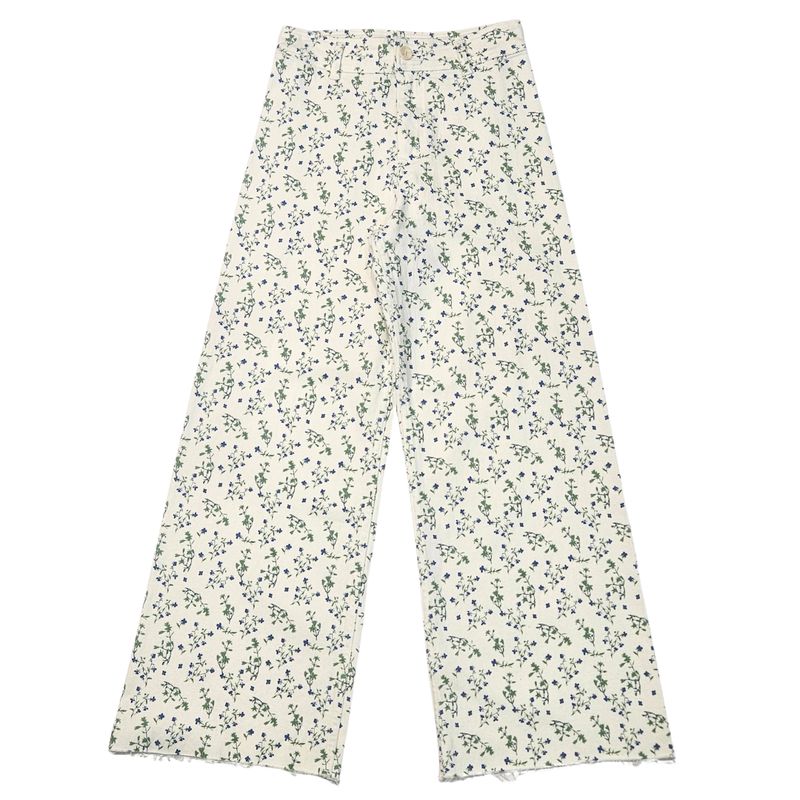 White/blue floral print stretch jeans