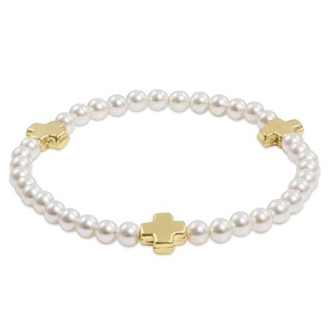Signature Cross Pearl Pattern 4mm Bead Bracelet Gold