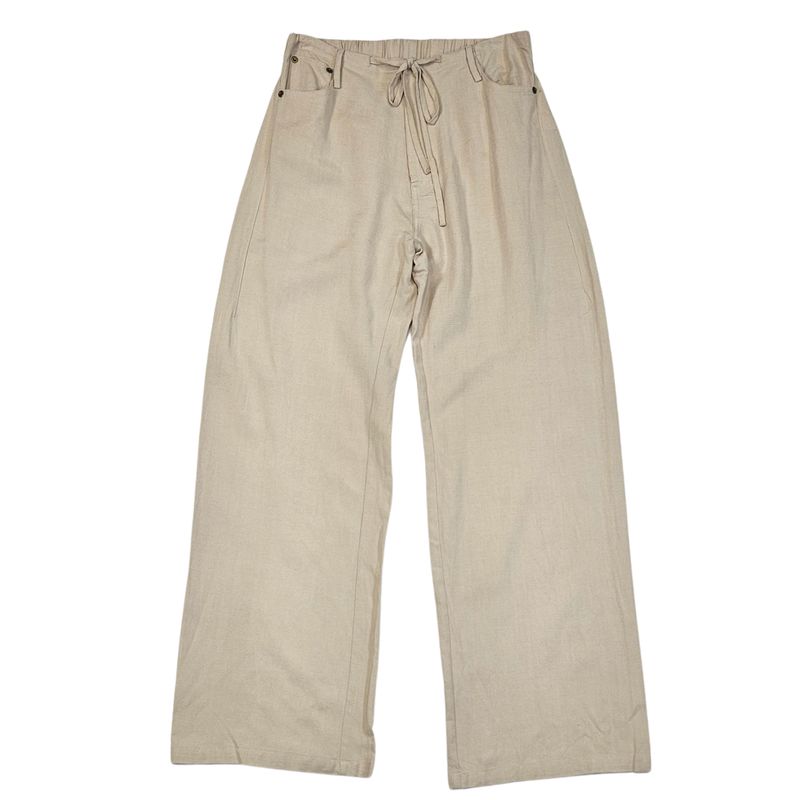Linen Blend Drawstring Wide Leg Pant