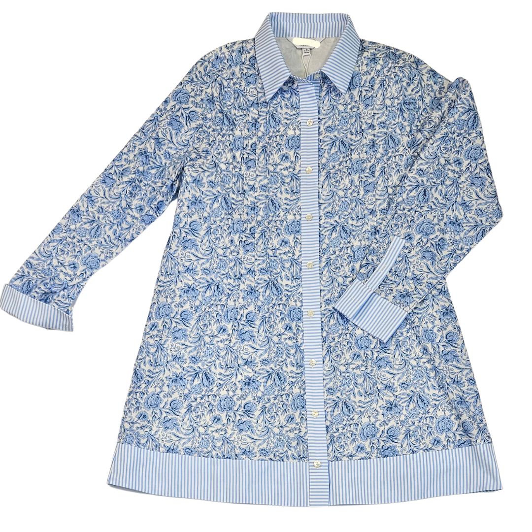 Floral Printed Striped Shirt Mini Drress