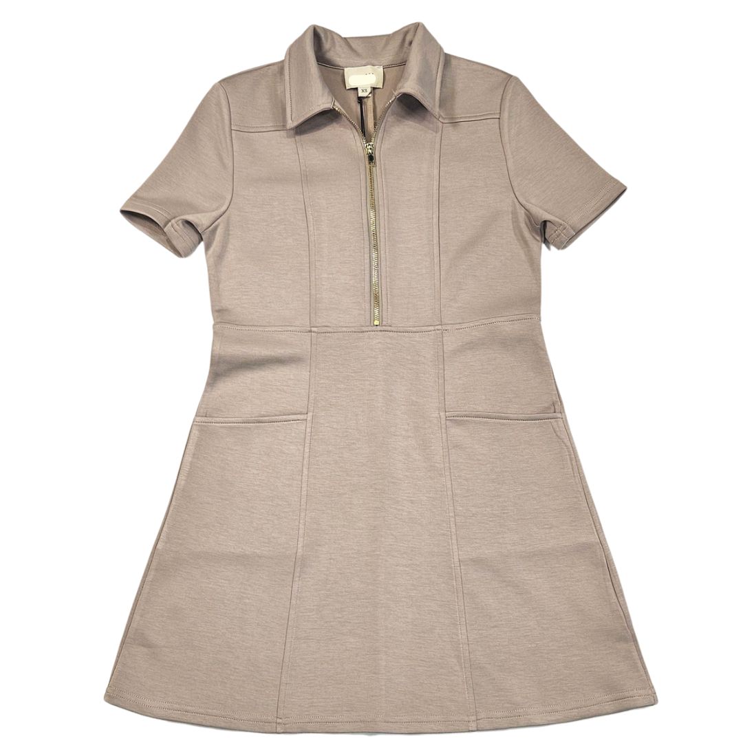 Butter Modal Quarter Zip S/S Dress, Color: Taupe, Size: X-Small