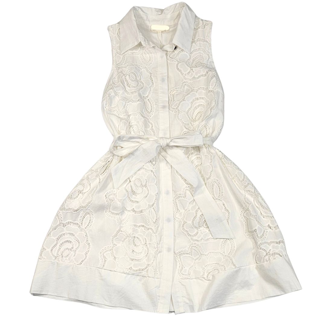 Sleeveless Floral Lace Overlay Mini Dress, tie belt