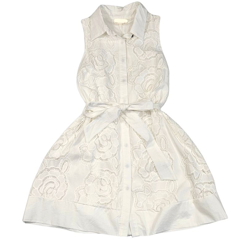 Sleeveless Floral Lace Overlay Mini Dress, tie belt