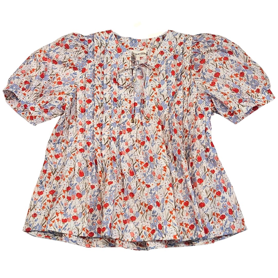 Floral Pintuck Top, tie neck