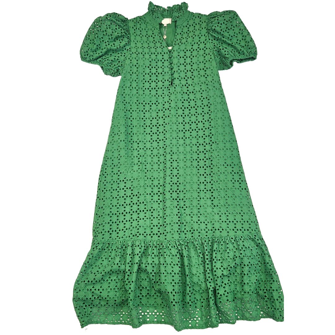Eyelet Puff Sleeve Ruffle Hem Dress