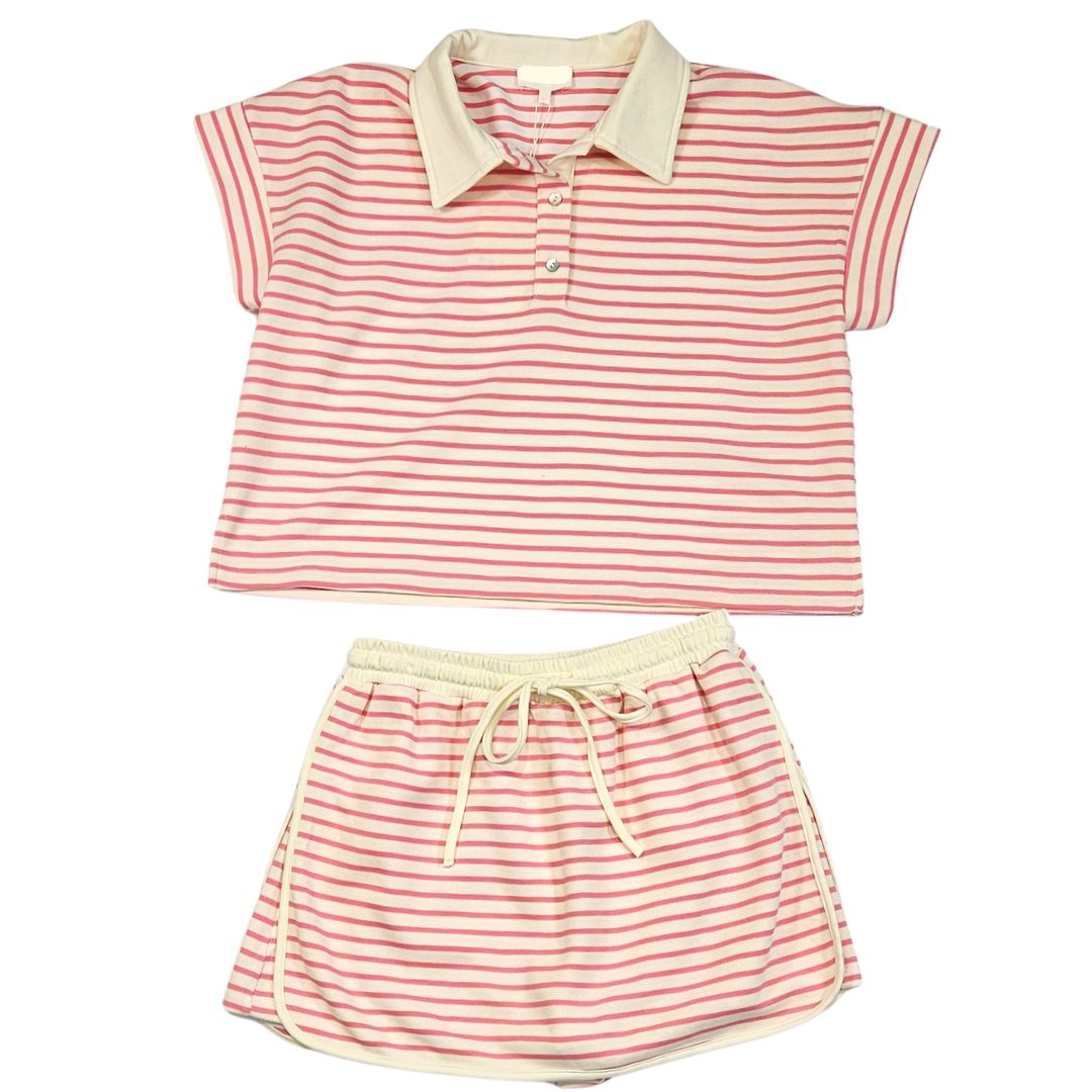 Striped Collared Top and Skort Set Striped Collared Top and Skort Set