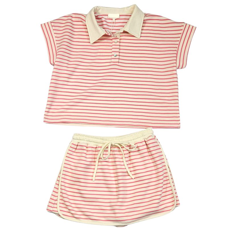 Striped Collared Top and Skort Set