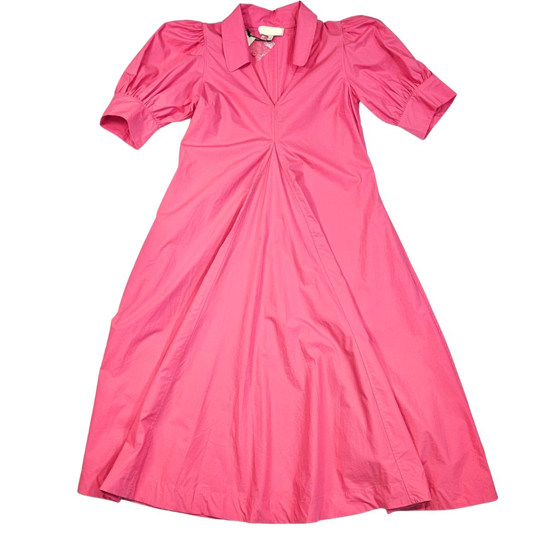 V-Neck Pleated A-Line Dress - Fuchsia